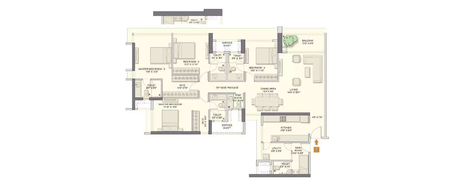 Floor plan for 4 BHK