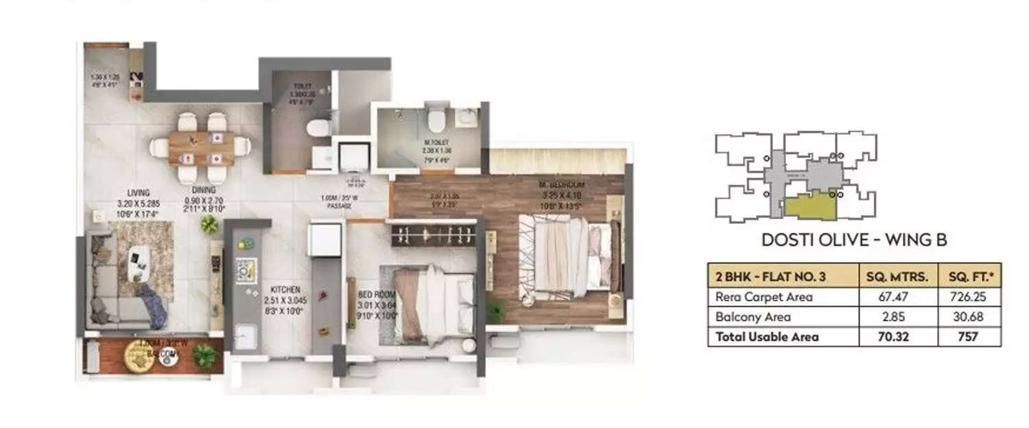 Floor plan for 2 BHK
