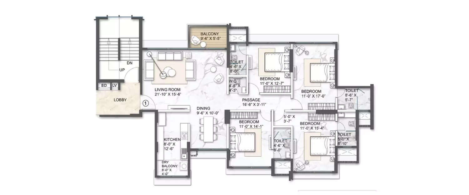 Floor plan for 4 BHK