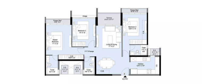 LNT Seawoods West Manor Seawoods - Floor plan 3 BHK 1050 Sq.ft