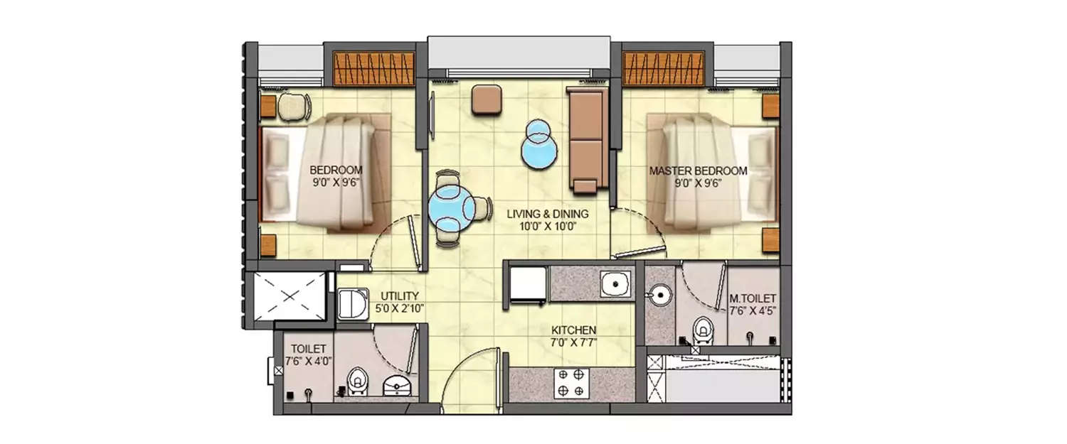 Floor plan for 2 BHK