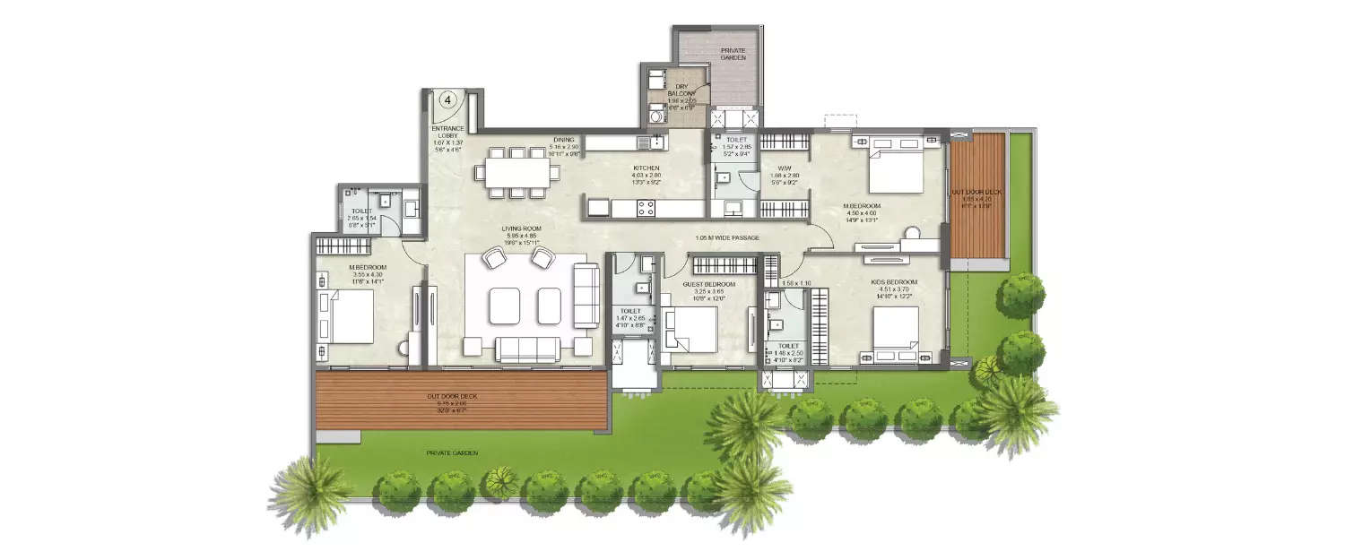 Floor plan for 4 BHK