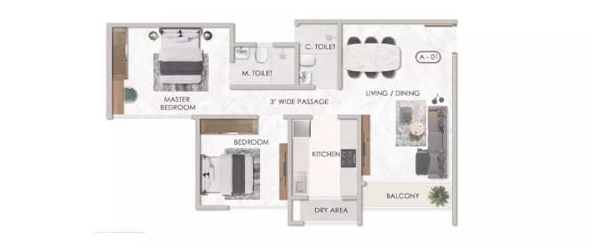 Sheth Chunabhatti Sion - Floor plan 2 BHK 712 Sq.ft