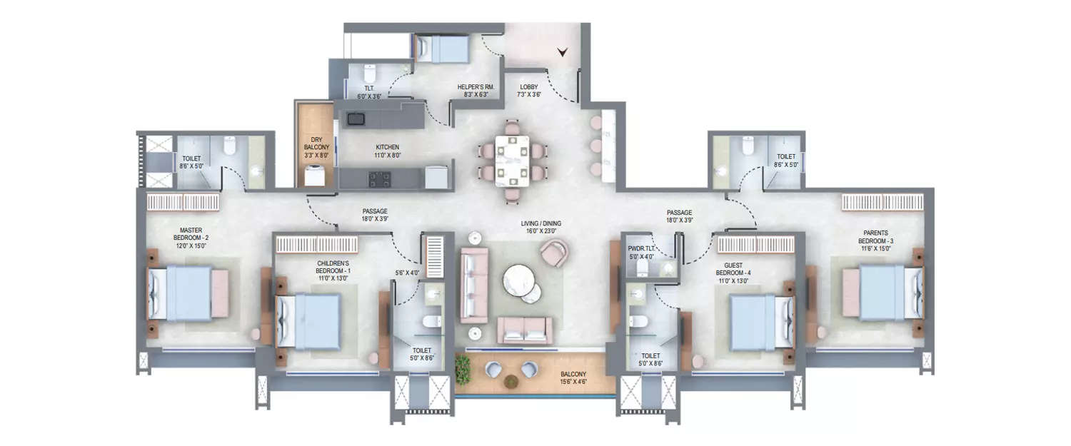 Floor plan for 4 BHK