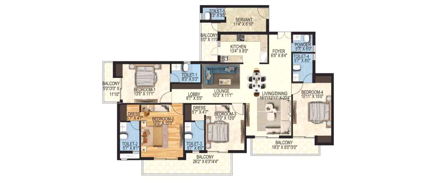 Floor plan for 4 BHK