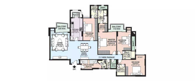 DLF The Belaire Sector 54 Gurgaon - Floor plan 4 BHK 3000 Sq.ft