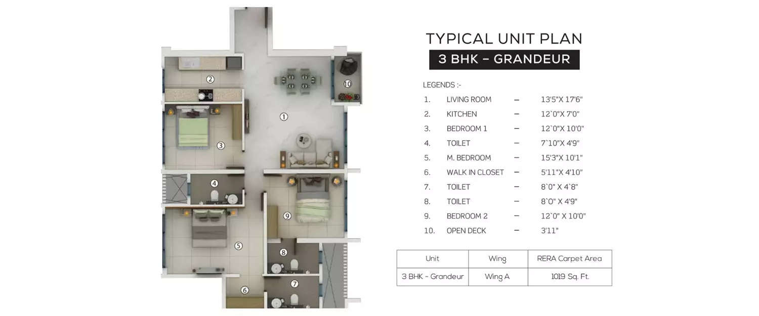 Floor plan for 3 BHK