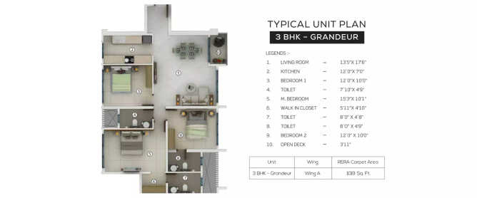 Purva Clermont Chembur - Floor plan 3 BHK 1019 Sq.ft