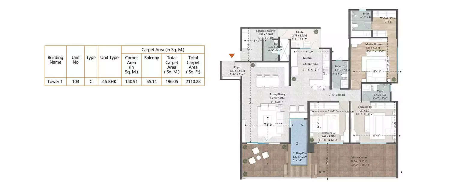 Floor plan for 3.5 BHK