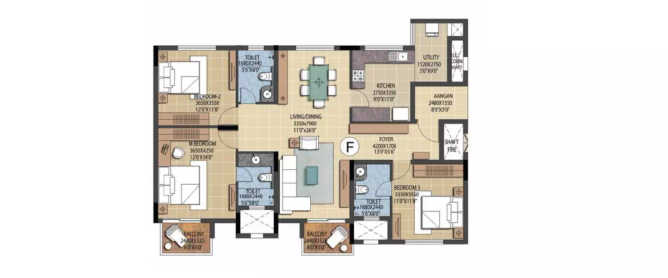 Prestige Ferns Residency Haralur - Floor plan 3 BHK 1749 Sq.ft