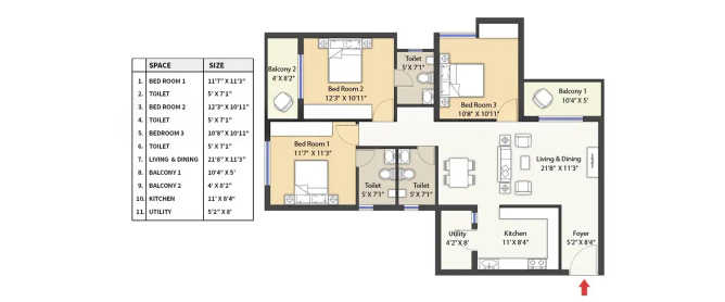 Alliance Orchids Springs Korattur - Floor plan 3 BHK 1559 Sq.ft