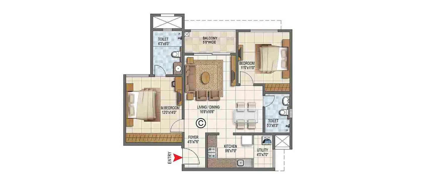 Floor plan for 2 BHK