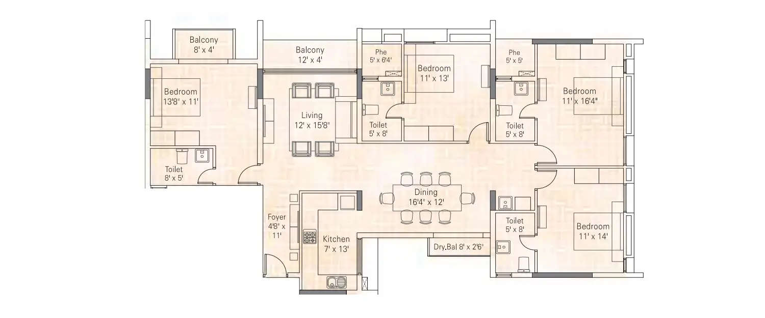 Floor plan for 4 BHK