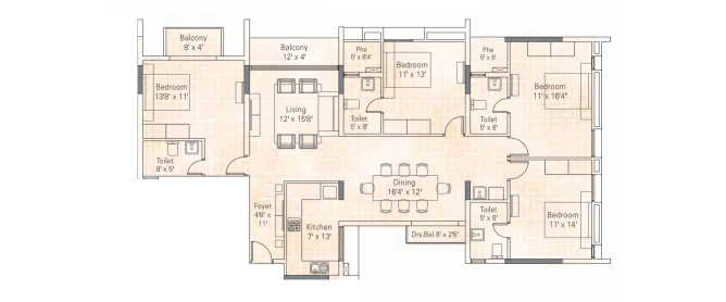 Appaswamy Platina Porur - Floor plan 4 BHK 2144 Sq.ft