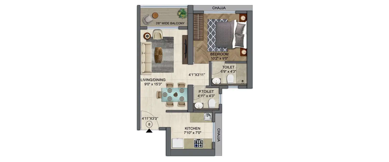 Floor plan for 1 BHK