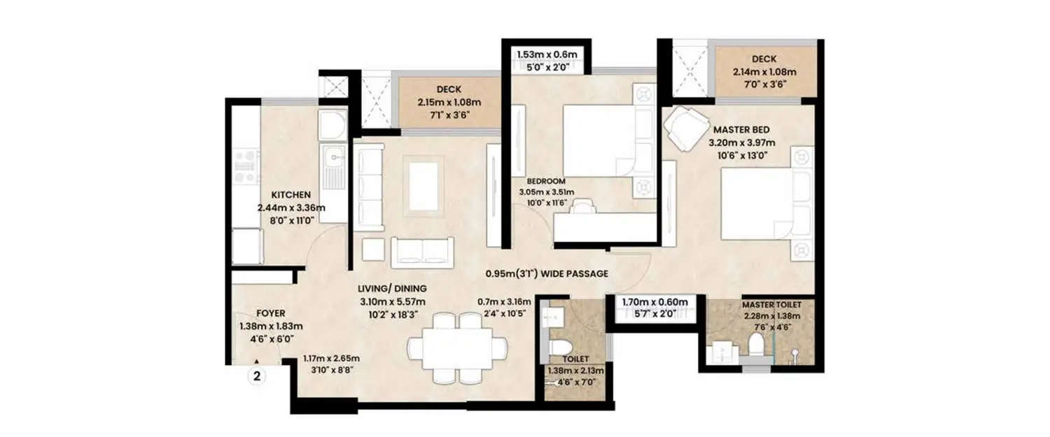 Floor plan for 2 BHK