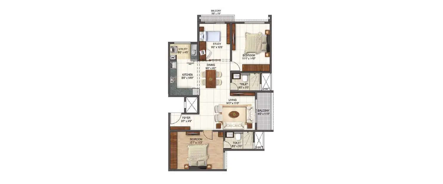 Floor plan for 3 BHK