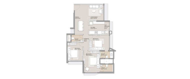 Arkade Aspire Goregaon - Floor plan 3 BHK 974 Sq.ft
