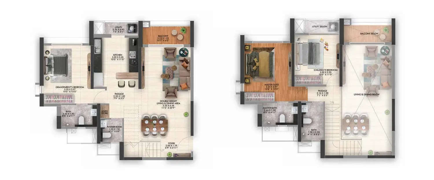 Floor plan for 3 BHK