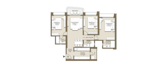 LNT Island Cove Mahim - Floor plan 3 BHK 1123 Sq.ft