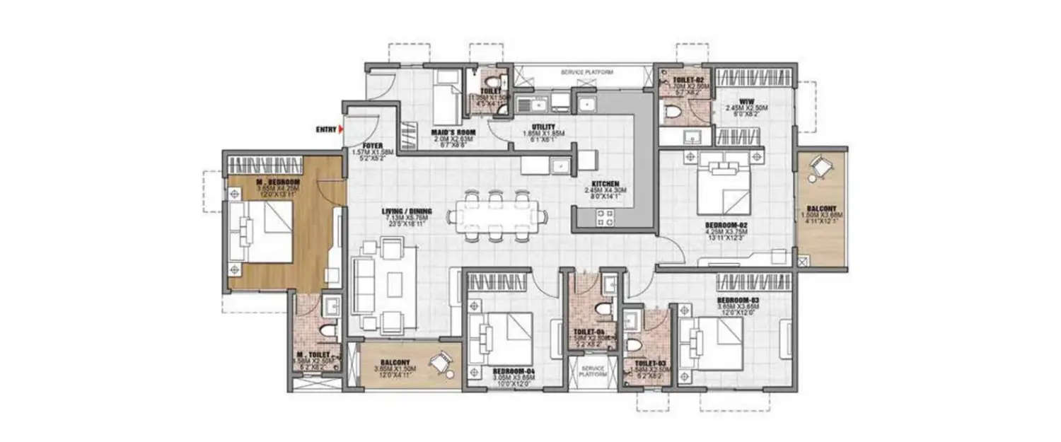 Floor plan for 4 BHK
