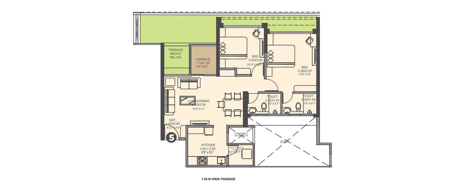Floor plan for 2 BHK