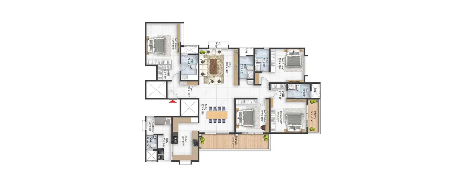 Floor plan for 4 BHK