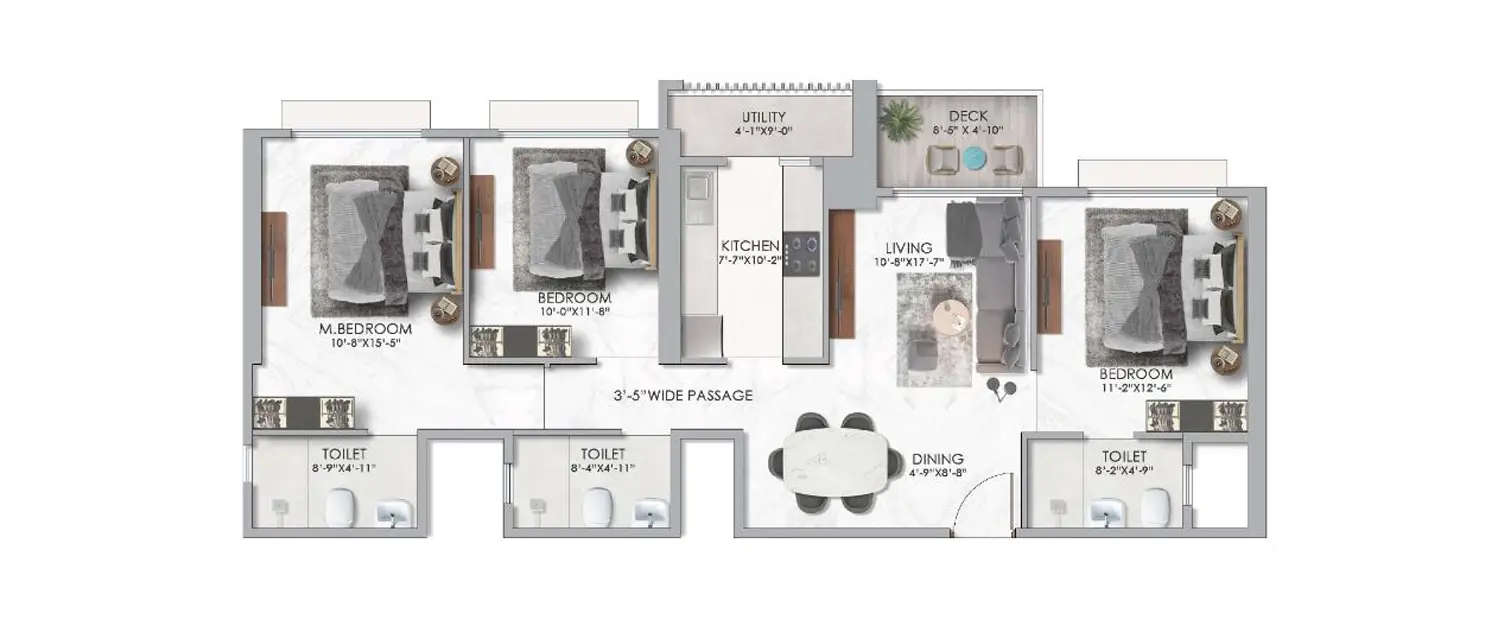Floor plan for 3 BHK