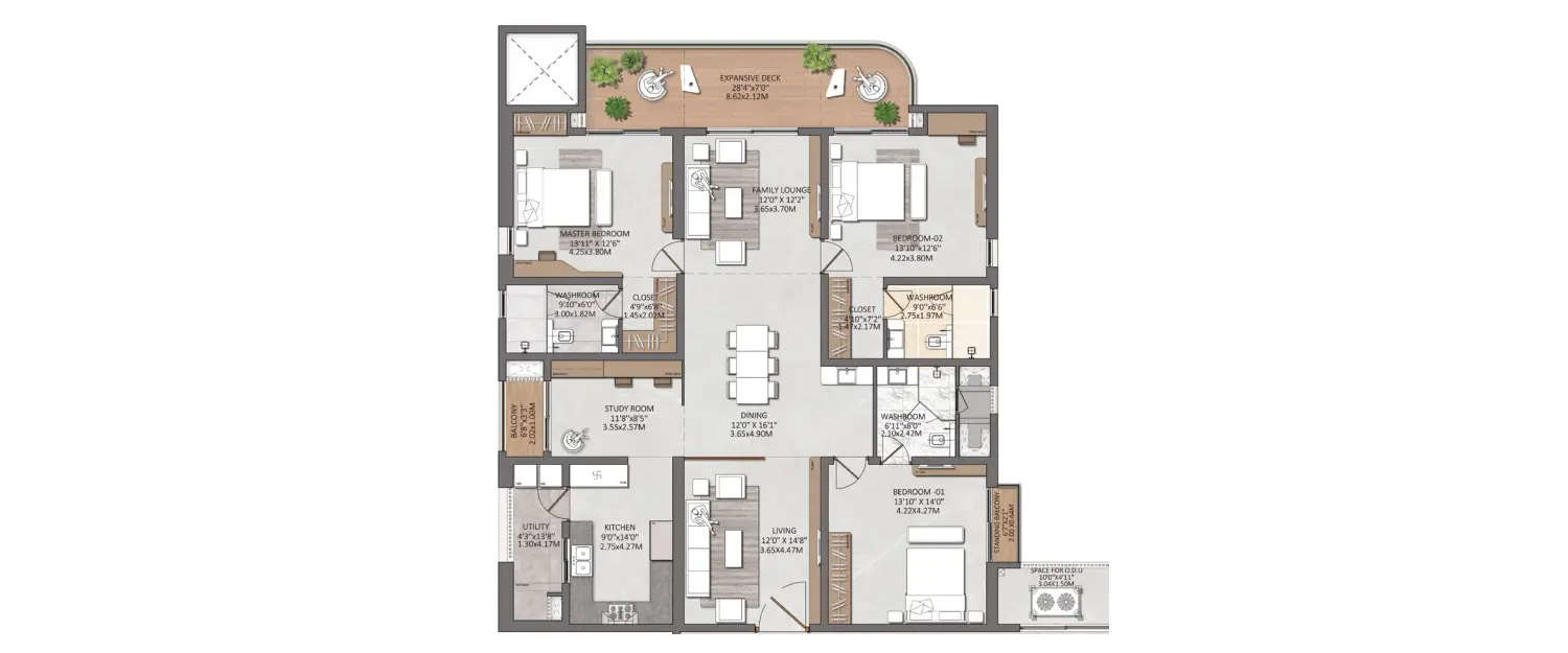 Floor plan for 3 BHK