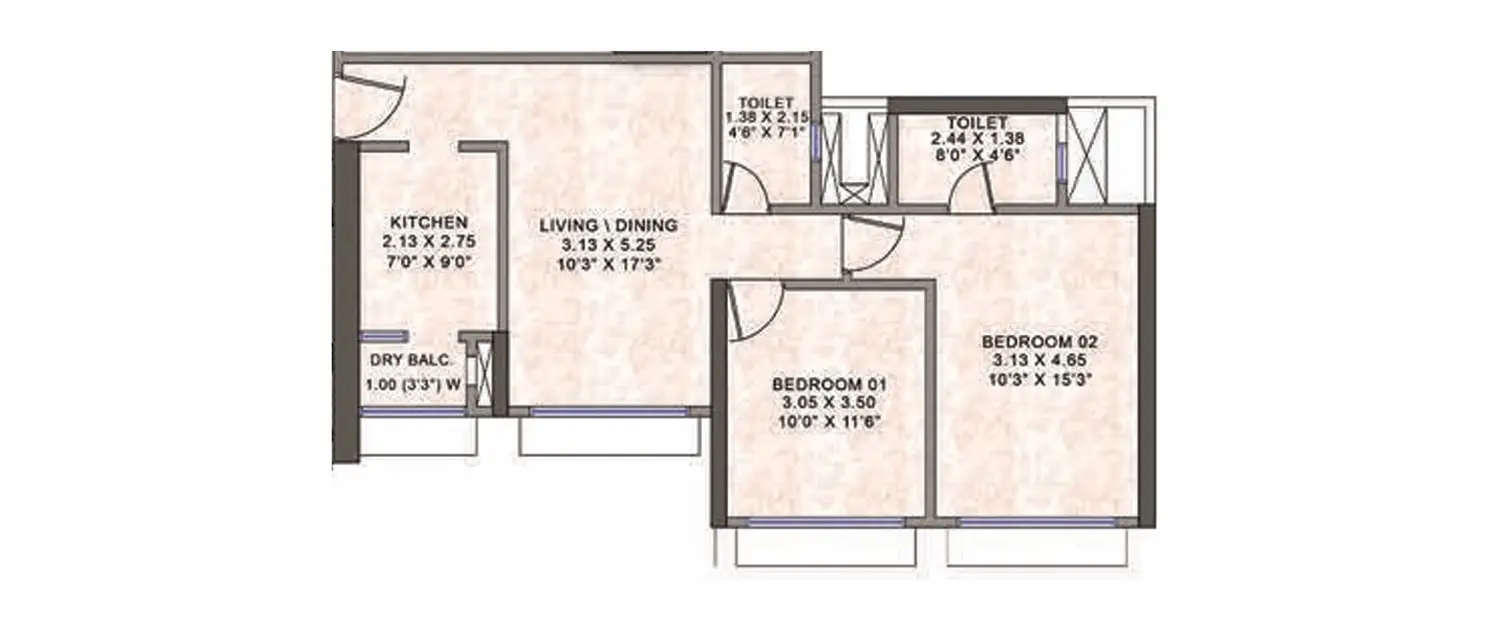 Floor plan for 2 BHK