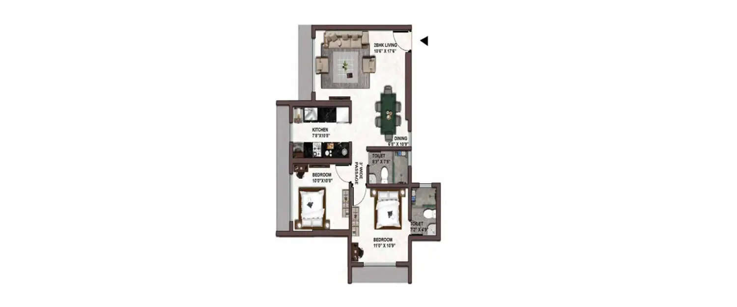 Floor plan for 2 BHK
