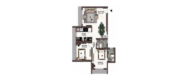 Kolte Patil Vaayu Dahisar - Floor plan 2 BHK 684 Sq.ft