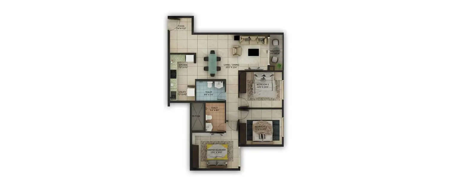 Floor plan for 3 BHK