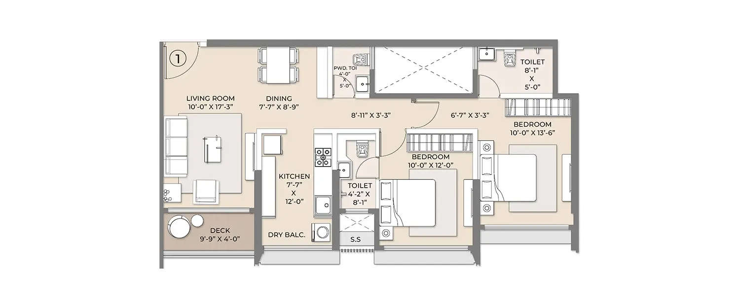 Floor plan for 2 BHK
