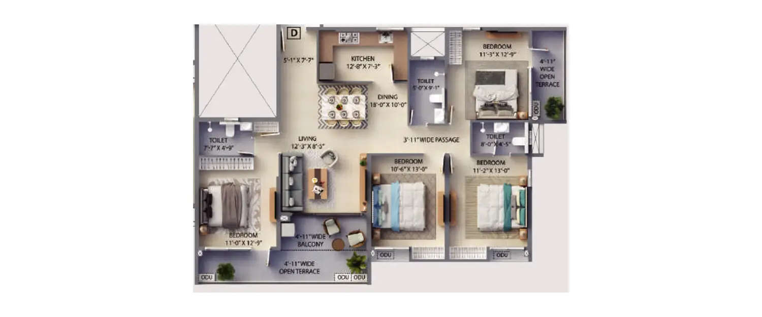 Floor plan for 4 BHK