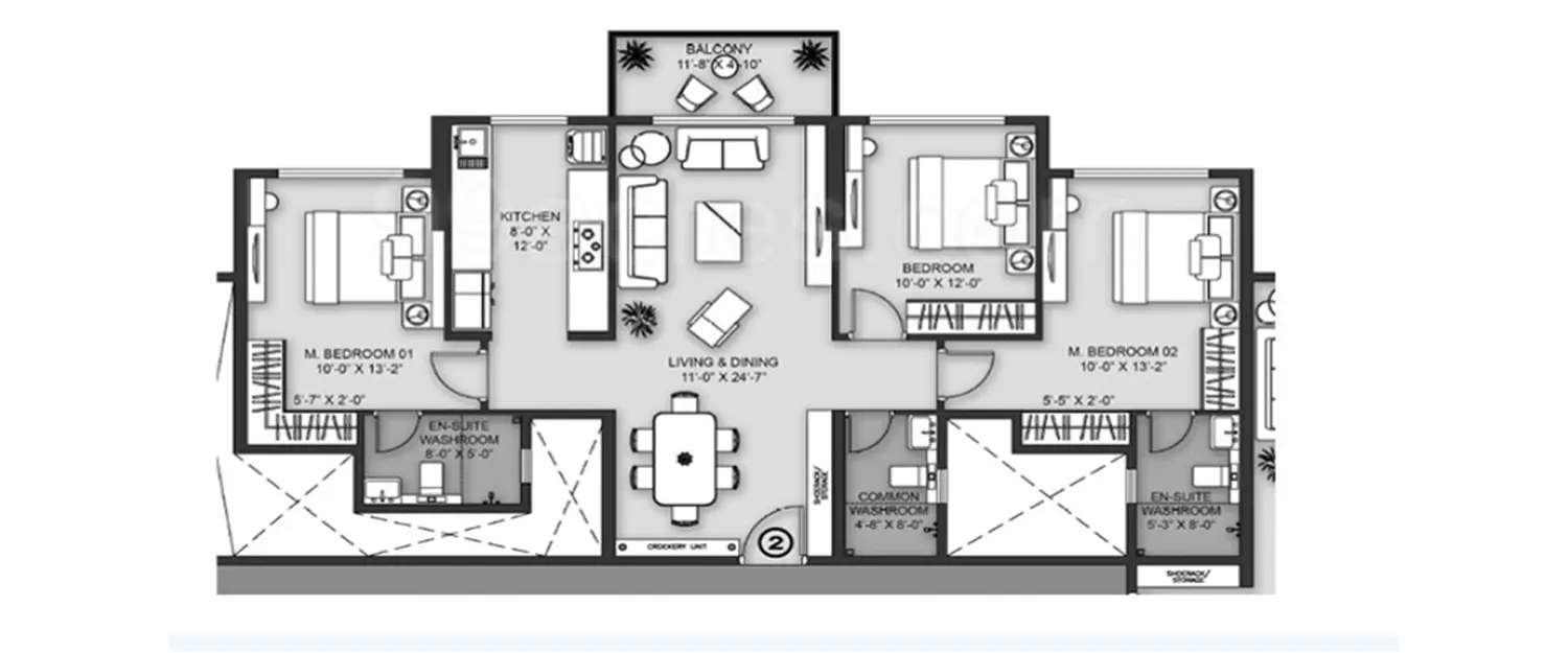 Floor plan for 3 BHK