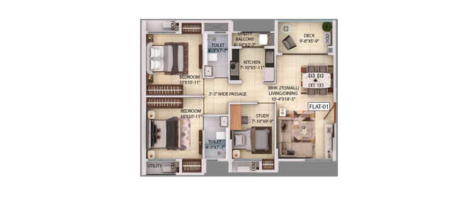 Srijan Optima Rajarhat - Floor plan 3 BHK 1320 Sq.ft