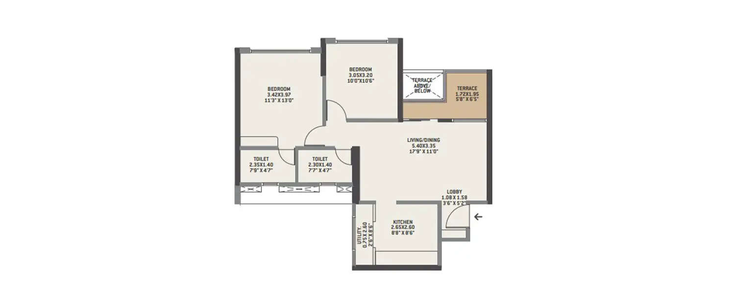 Floor plan for 2 BHK