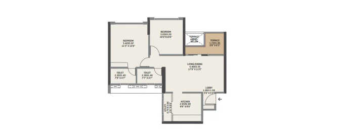VTP Pegasus Kharadi - Floor plan 2 BHK 747 Sq.ft