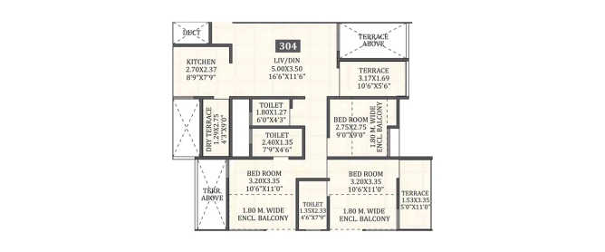 Mantra Essence Undri - Floor plan 3 BHK 577 Sq.ft