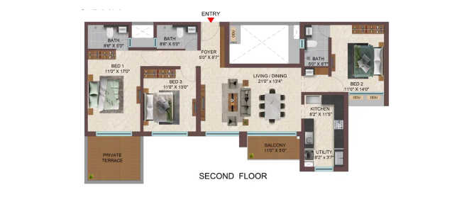 Casagrand Sun City Phase 2 Kelambakkam - Floor plan 3 BHK 1787 Sq.ft