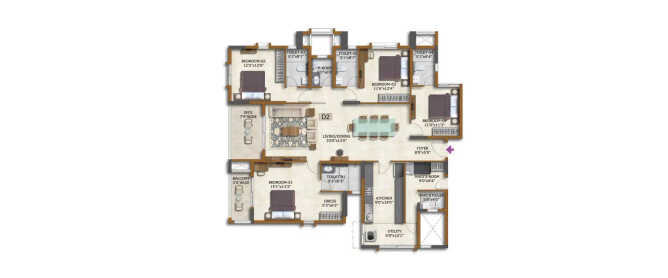 Prestige Waterford Whitefield - Floor plan 3 BHK 1740 Sq.ft