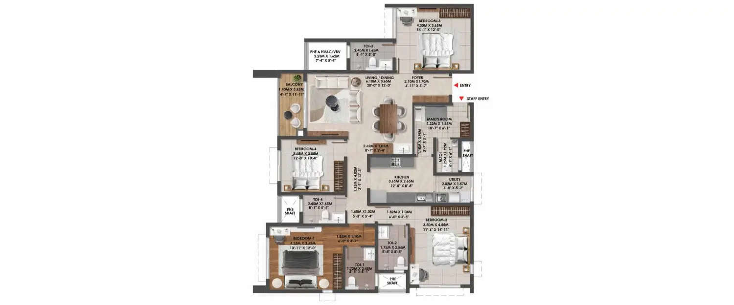 Floor plan for 4 BHK