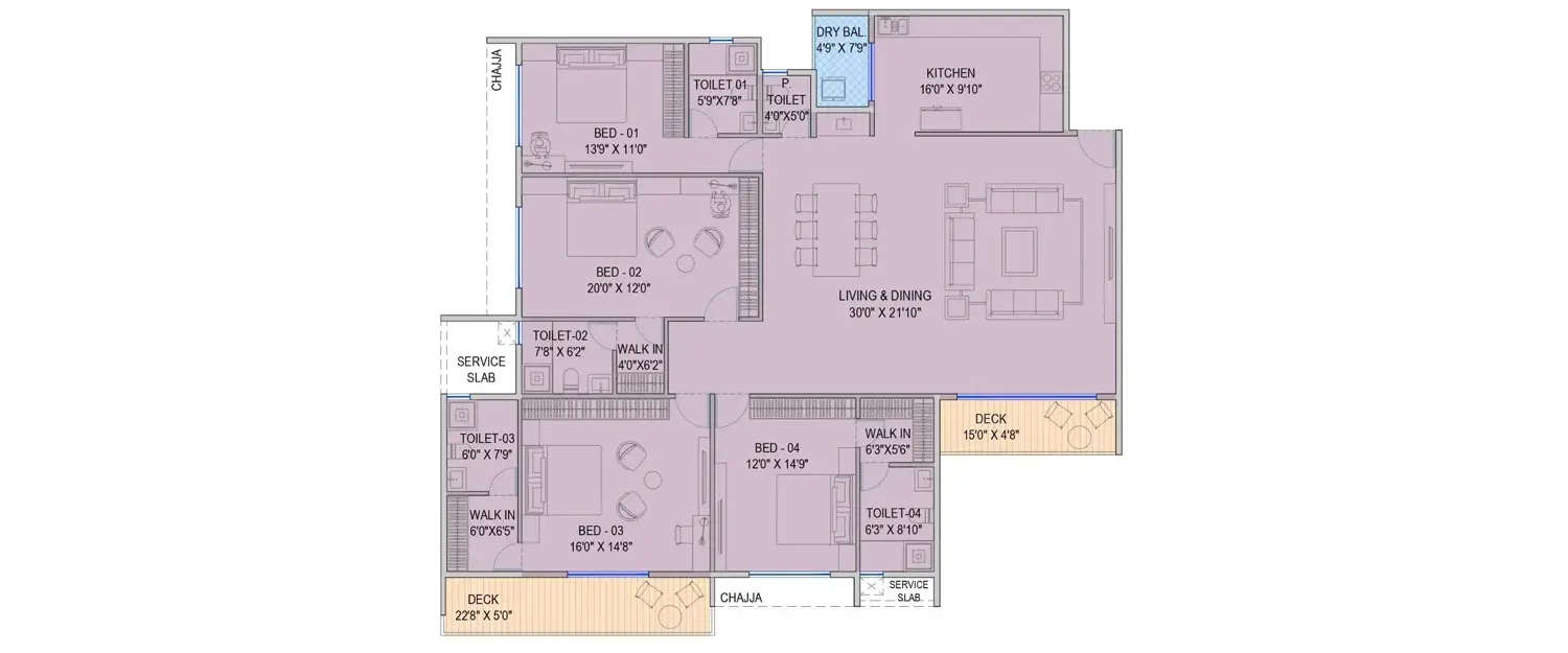 Floor plan for 4 BHK