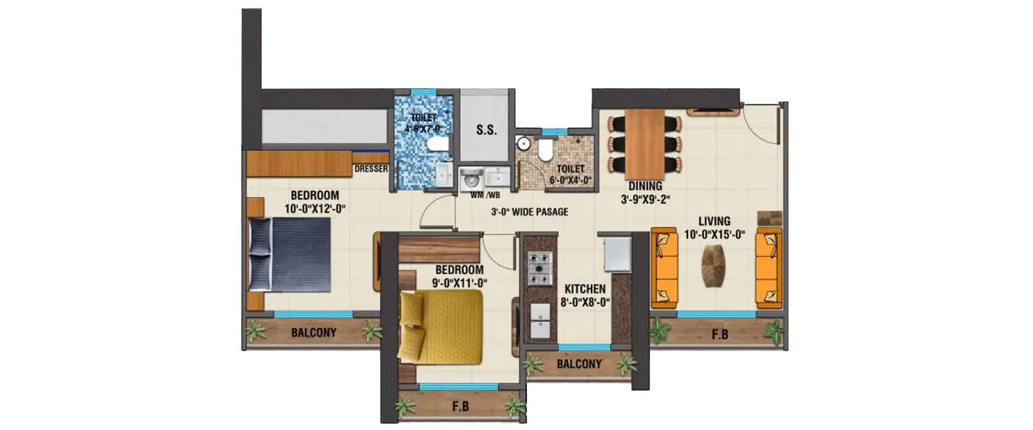 Floor plan for 2 BHK