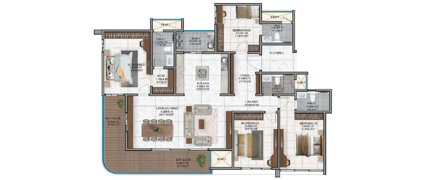 Floor plan for 4 BHK