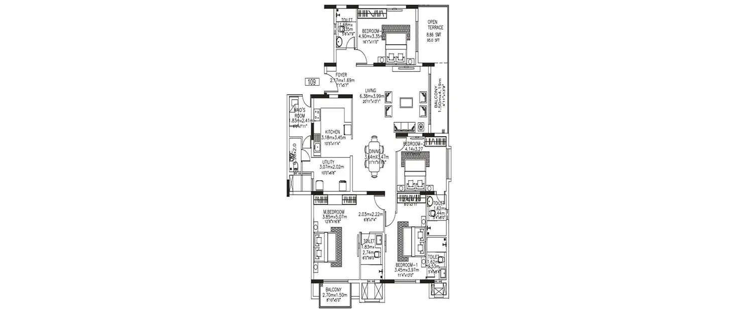Floor plan for 4 BHK