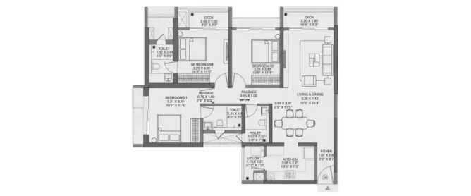 Godrej Meadows Panvel - Floor plan 3 BHK 973 Sq.ft