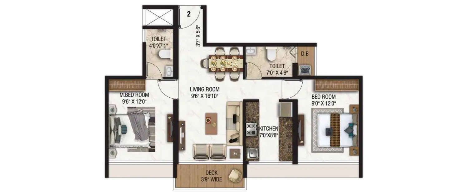 Floor plan for 2 BHK