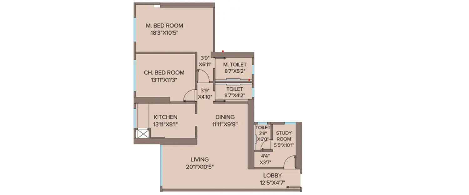 Floor plan for 2.5 BHK